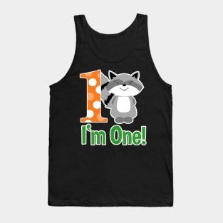 Raccoon I'm One First Birthday shirt - Orange Tank Top